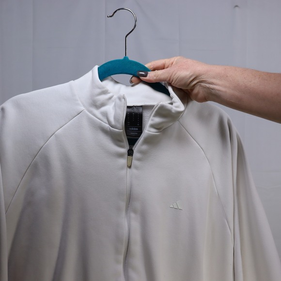 Adidas Basketball Jacket Mens Large White Full Zip Oversized Batwing Logo Fleece - Picture 4 of 5
